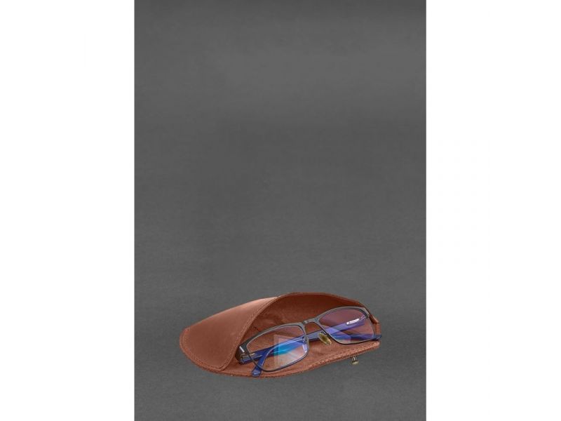 Кожаный чехол для очков с клапаном на резинке Светло-коричневый Crazy Horse, фото 8