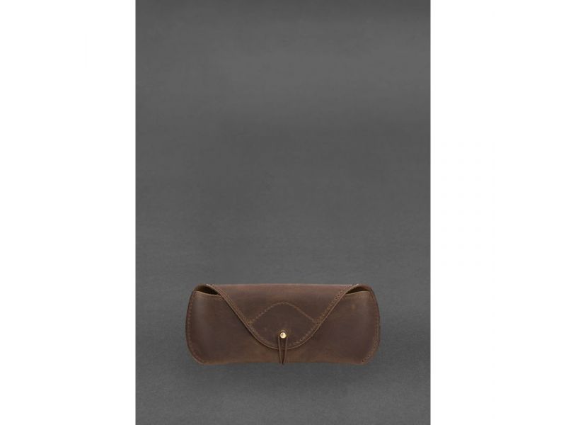 Кожаный чехол для очков с клапаном на резинке Темно-коричневый Crazy Horse, фото 1