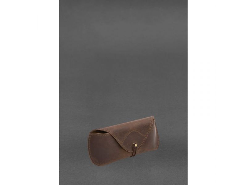 Кожаный чехол для очков с клапаном на резинке Темно-коричневый Crazy Horse, фото 2