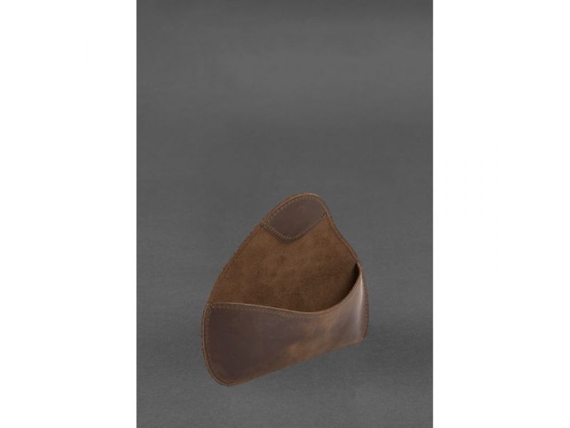 Кожаный чехол для очков с клапаном на резинке Темно-коричневый Crazy Horse, фото 3