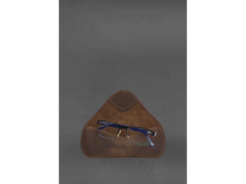 Кожаный чехол для очков с клапаном на резинке Темно-коричневый Crazy Horse, фото 5