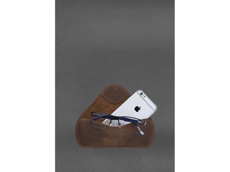 Кожаный чехол для очков с клапаном на резинке Темно-коричневый Crazy Horse, фото 6