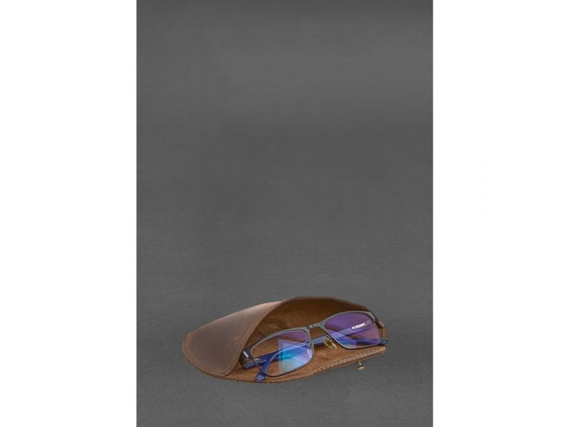 Кожаный чехол для очков с клапаном на резинке Темно-коричневый Crazy Horse, фото 8