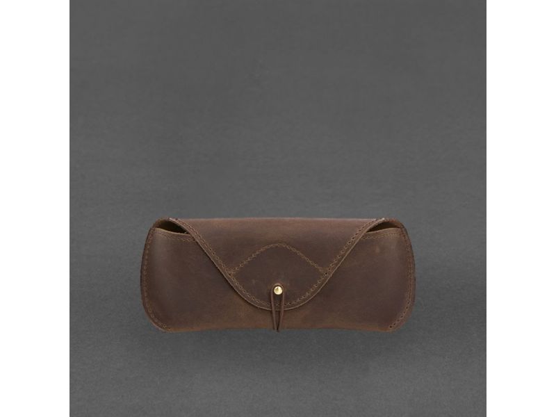 Кожаный чехол для очков с клапаном на резинке Темно-коричневый Crazy Horse, фото 9