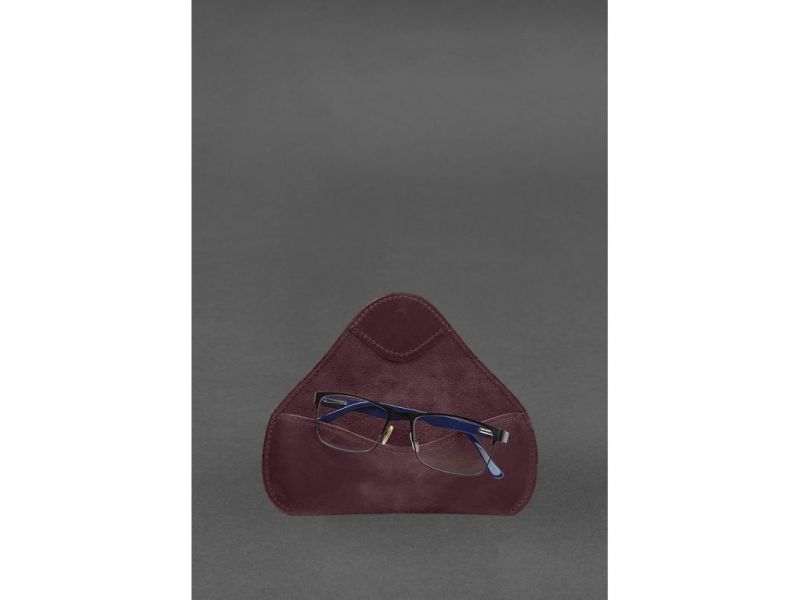 Кожаный чехол для очков с клапаном на резинке Бордовый Crazy Horse, фото 5