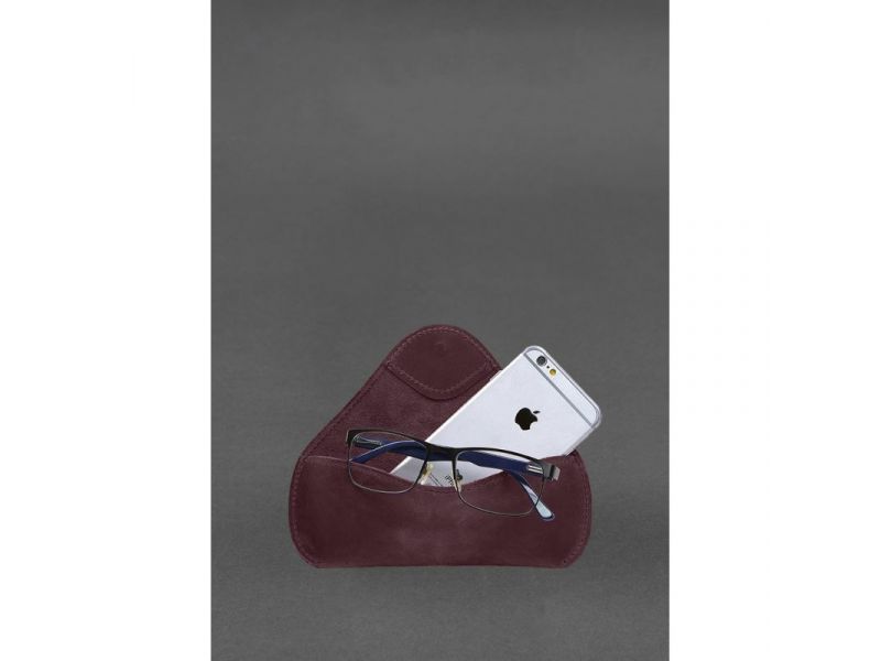 Кожаный чехол для очков с клапаном на резинке Бордовый Crazy Horse, фото 6