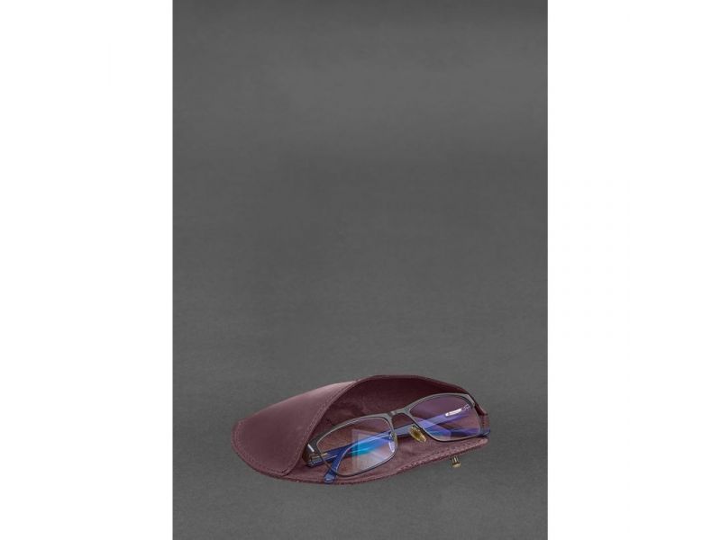 Кожаный чехол для очков с клапаном на резинке Бордовый Crazy Horse, фото 8