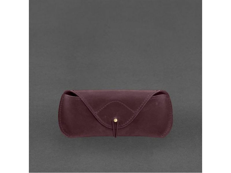 Кожаный чехол для очков с клапаном на резинке Бордовый Crazy Horse, фото 9