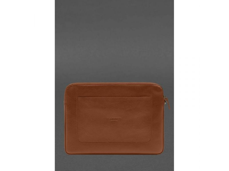 Кожаный чехол для ноутбука на молнии с карманом и петлей на руку Светло-коричневый, фото 3