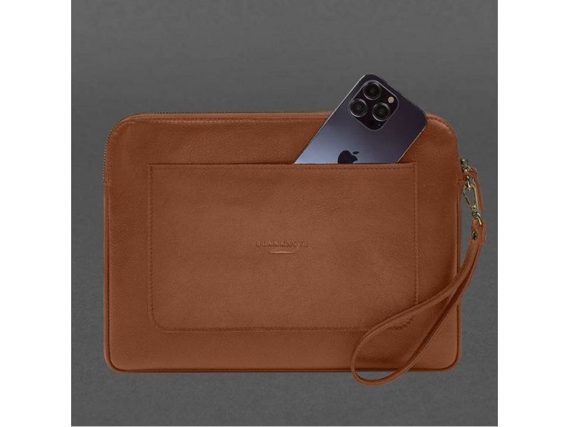 Кожаный чехол для ноутбука на молнии с карманом и петлей на руку Светло-коричневый, фото 5