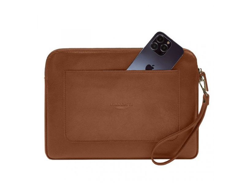 Кожаный чехол для ноутбука на молнии с карманом и петлей на руку Светло-коричневый, фото 6