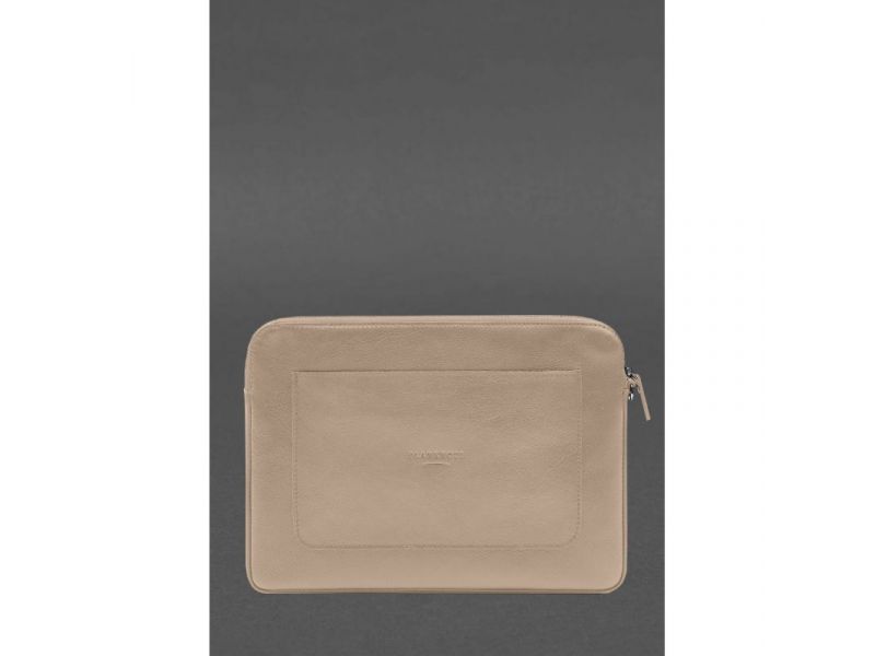 Кожаный чехол для ноутбука на молнии с карманом и петлей на руку Светло-бежевый, фото 3
