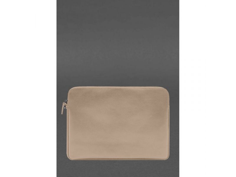 Кожаный чехол для ноутбука на молнии с карманом и петлей на руку Светло-бежевый, фото 4