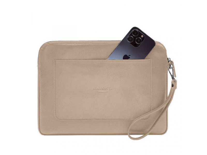 Кожаный чехол для ноутбука на молнии с карманом и петлей на руку Светло-бежевый, фото 6