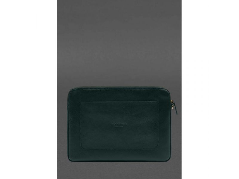 Кожаный чехол для ноутбука на молнии с карманом и петлей на руку Зеленый, фото 3