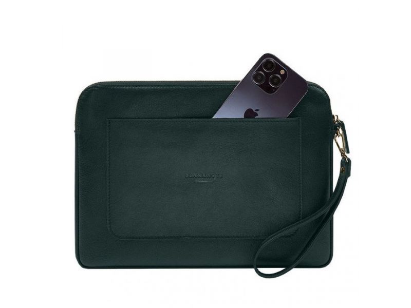 Кожаный чехол для ноутбука на молнии с карманом и петлей на руку Зеленый, фото 6