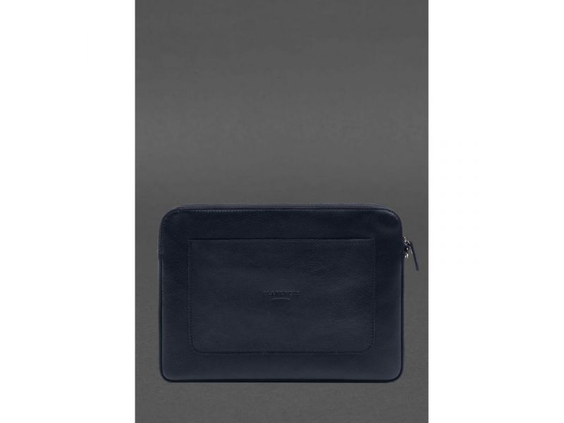 Кожаный чехол для ноутбука на молнии с карманом и петлей на руку Синий, фото 3