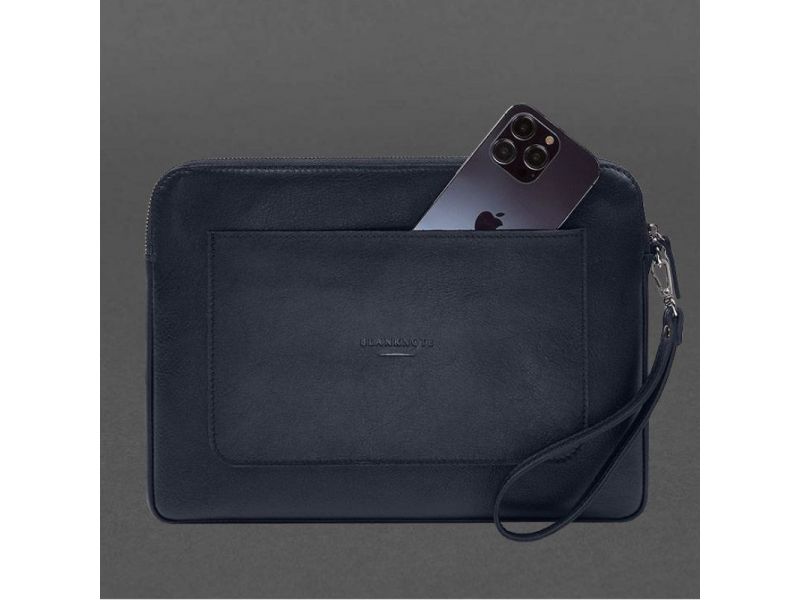 Кожаный чехол для ноутбука на молнии с карманом и петлей на руку Синий, фото 5