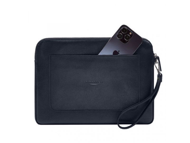 Кожаный чехол для ноутбука на молнии с карманом и петлей на руку Синий, фото 6