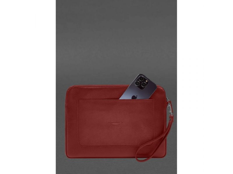 Кожаный чехол для ноутбука на молнии с карманом и петлей на руку Красный, фото 1