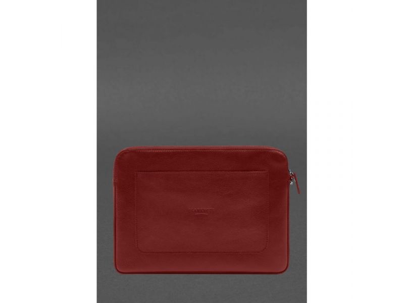 Кожаный чехол для ноутбука на молнии с карманом и петлей на руку Красный, фото 3
