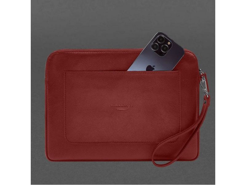 Кожаный чехол для ноутбука на молнии с карманом и петлей на руку Красный, фото 5