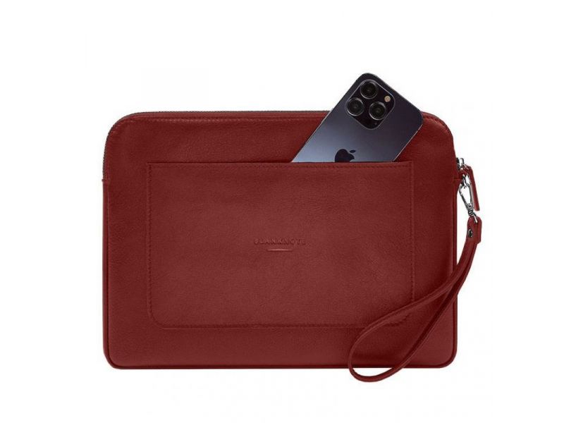 Кожаный чехол для ноутбука на молнии с карманом и петлей на руку Красный, фото 6