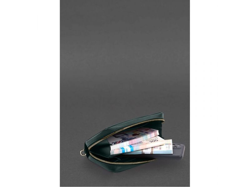 Кожаный  клатч-купюрник 4.0 зеленый краст, фото 2