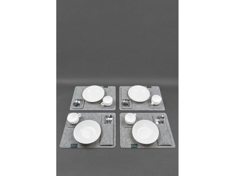 Фетровый набор для сервировки стола на 4 персоны зеленый, фото 1