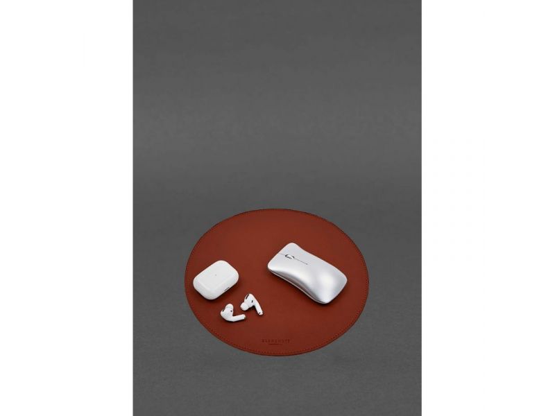 Круглый коврик для мышки из натуральной кожи светло-коричневый краст, фото 1