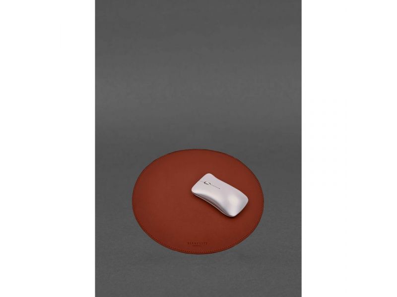 Круглый коврик для мышки из натуральной кожи светло-коричневый краст, фото 3