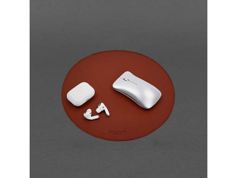 Круглый коврик для мышки из натуральной кожи светло-коричневый краст, фото 6