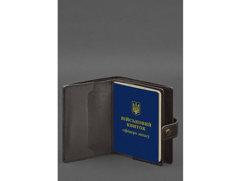 Кожаная обложка-портмоне для военного билета офицера запаса (узкий документ) Темно-коричневый, фото 3