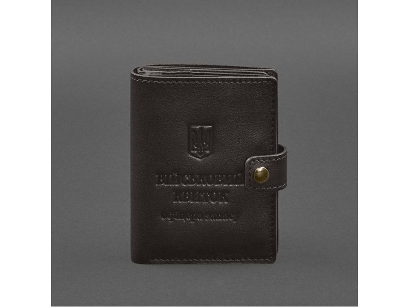 Кожаная обложка-портмоне для военного билета офицера запаса (узкий документ) Темно-коричневый, фото 8
