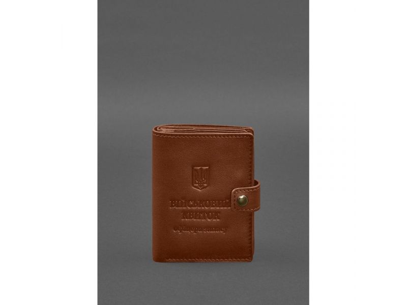 Кожаная обложка-портмоне для военного билета офицера запаса (узкий документ) Светло-коричневый, фото 1