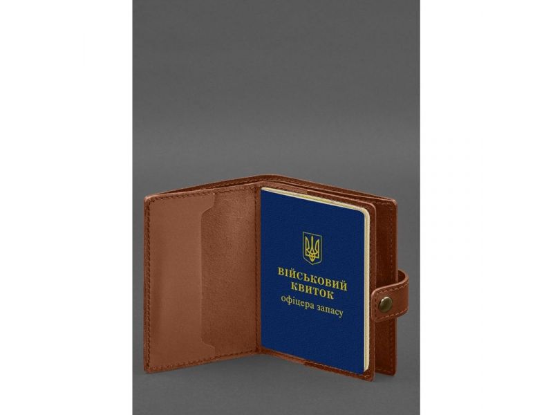 Кожаная обложка-портмоне для военного билета офицера запаса (узкий документ) Светло-коричневый, фото 3