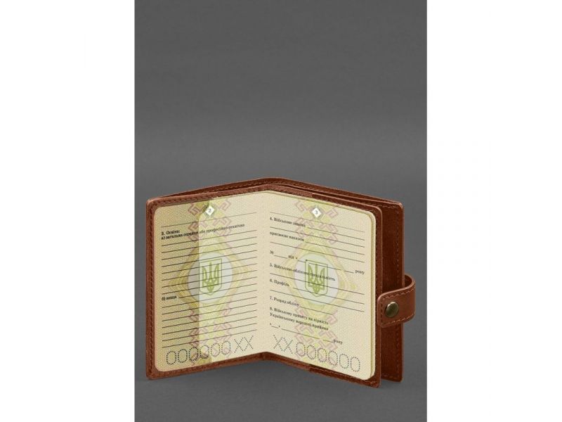 Кожаная обложка-портмоне для военного билета офицера запаса (узкий документ) Светло-коричневый, фото 4