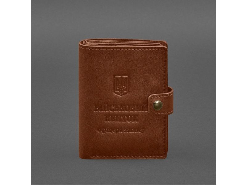 Кожаная обложка-портмоне для военного билета офицера запаса (узкий документ) Светло-коричневый, фото 8
