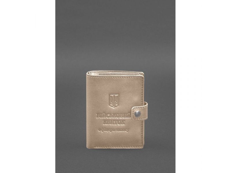 Кожаная обложка-портмоне для военного билета офицера запаса (узкий документ) Светло-бежевый, фото 1