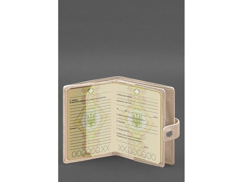 Кожаная обложка-портмоне для военного билета офицера запаса (узкий документ) Светло-бежевый, фото 4