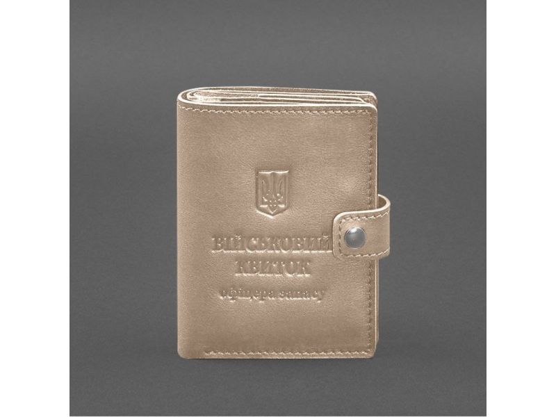 Кожаная обложка-портмоне для военного билета офицера запаса (узкий документ) Светло-бежевый, фото 8