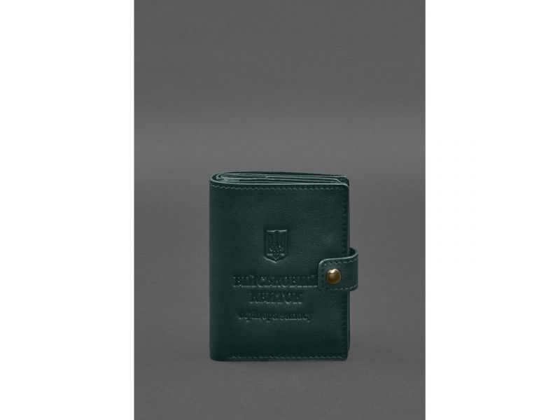 Кожаная обложка-портмоне для военного билета офицера запаса (узкий документ) Зеленый, фото 1