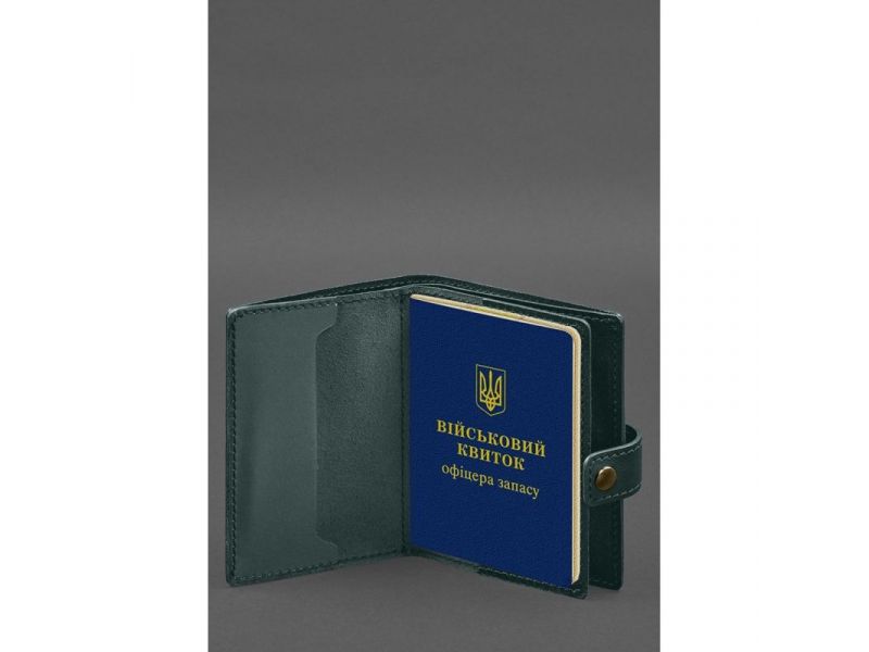 Кожаная обложка-портмоне для военного билета офицера запаса (узкий документ) Зеленый, фото 3