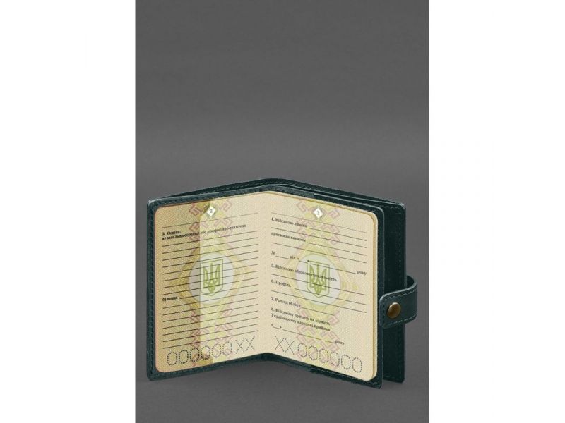 Кожаная обложка-портмоне для военного билета офицера запаса (узкий документ) Зеленый, фото 4