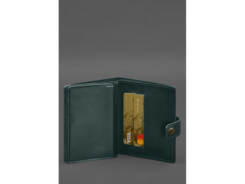 Кожаная обложка-портмоне для военного билета офицера запаса (узкий документ) Зеленый, фото 6