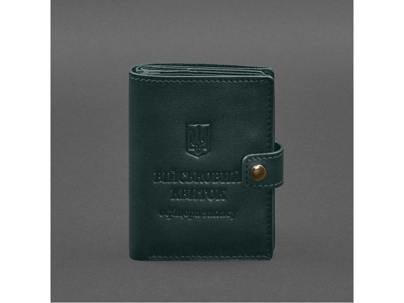 Кожаная обложка-портмоне для военного билета офицера запаса (узкий документ) Зеленый, фото 8
