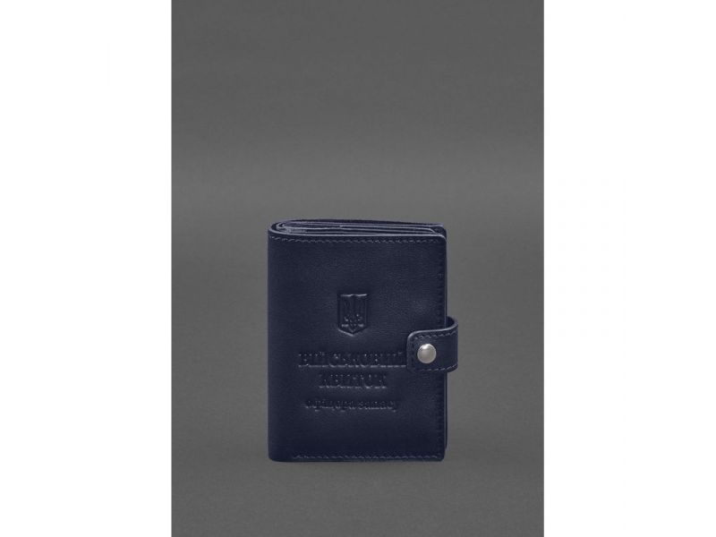 Кожаная обложка-портмоне для военного билета офицера запаса (узкий документ) Синий, фото 1