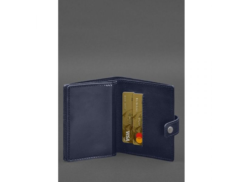 Кожаная обложка-портмоне для военного билета офицера запаса (узкий документ) Синий, фото 6