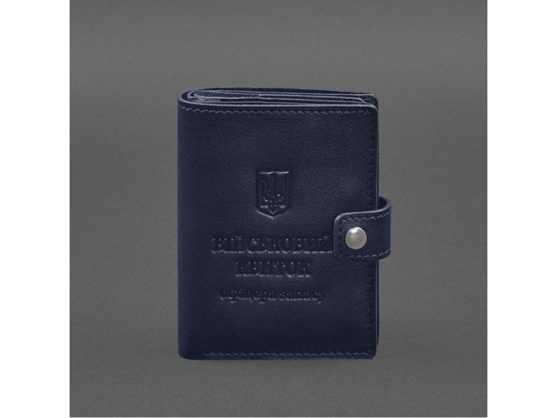 Кожаная обложка-портмоне для военного билета офицера запаса (узкий документ) Синий, фото 8