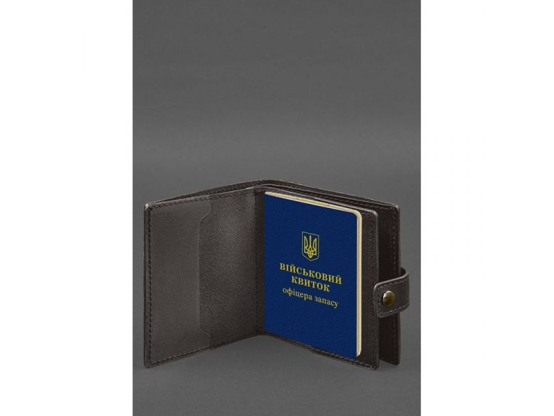Кожаная обложка-портмоне для военного билета офицера запаса (широкий документ) Темно-коричневый, фото 3